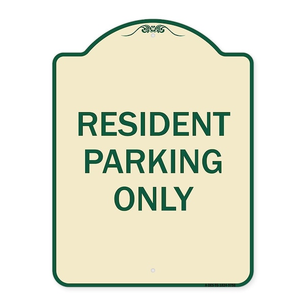 Signmission Designer Series-Resident Parking Only, Tan & Green Heavy-Gauge Aluminum, 24" x 18", TG-1824-9756 A-DES-TG-1824-9756 - main